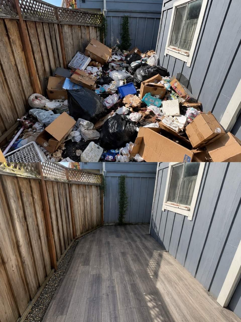 Backyard before and after ClearOut junk removal